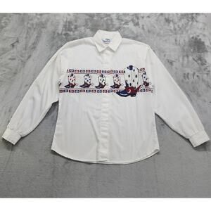 Vintage Roper Top Womens M White Red Blue Long Sleeve Western Cowboy Boots Shirt